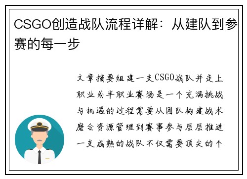 CSGO创造战队流程详解：从建队到参赛的每一步